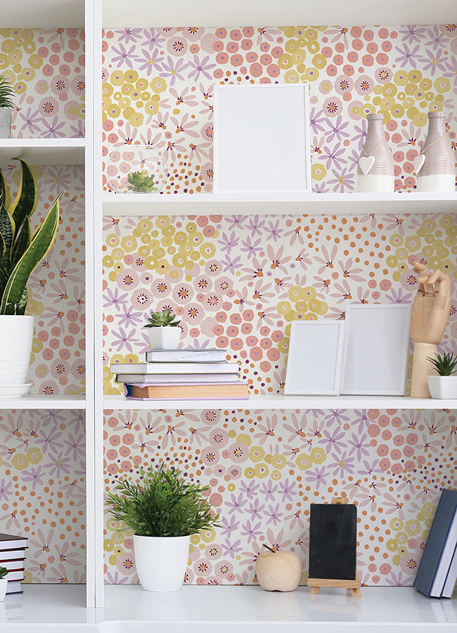 Floral Bunch Multi Warm Peel and Stick Wallpaper - Brewster Wallcovering