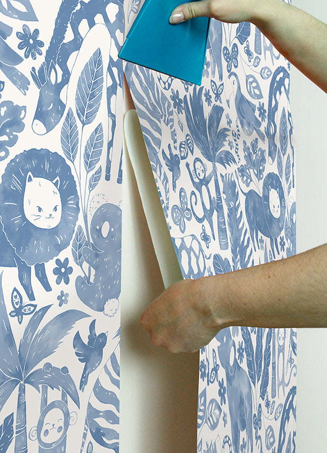 Sweet Safari Blue Peel and Stick Wallpaper  | Brewster Wallcovering - The WorkRm