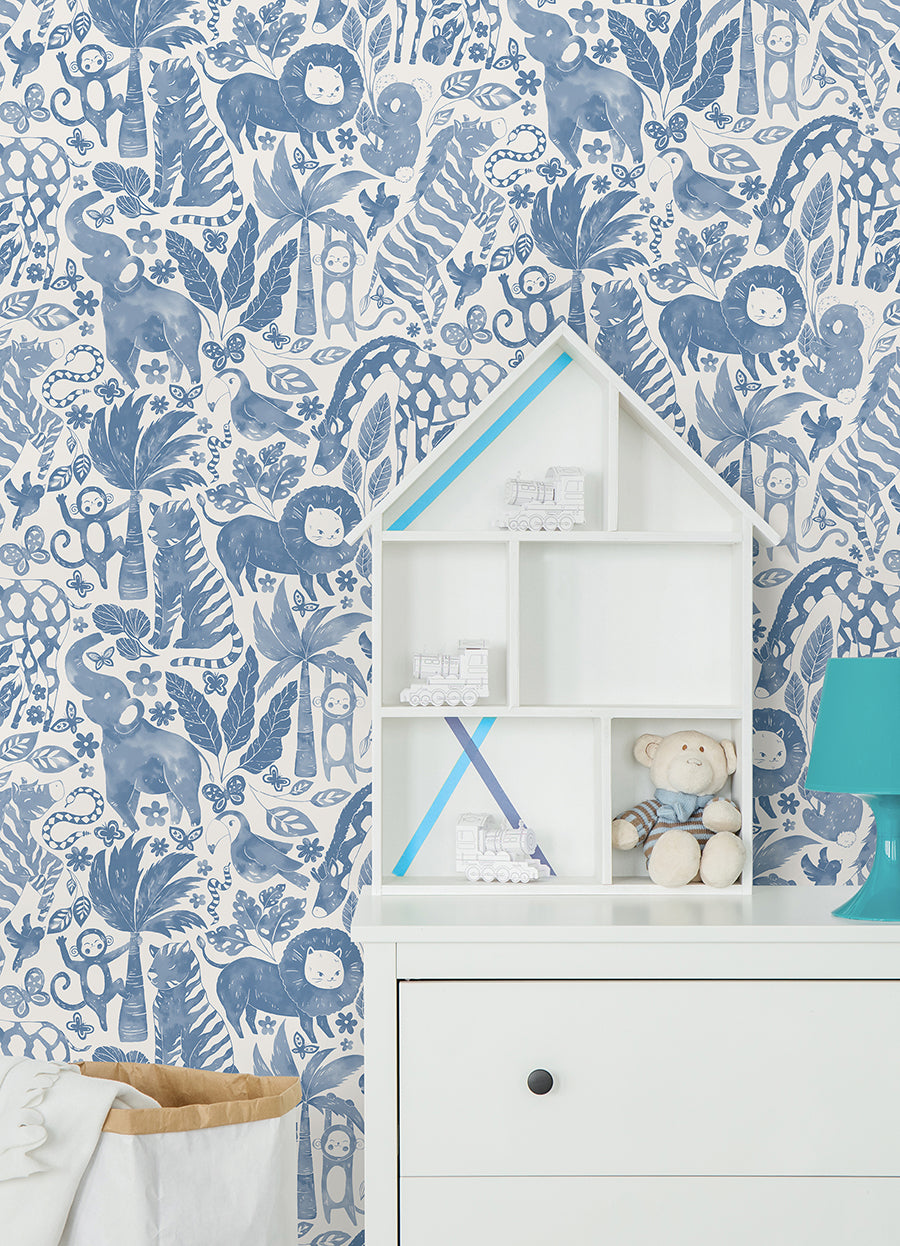 Sweet Safari Blue Peel and Stick Wallpaper  | Brewster Wallcovering - The WorkRm