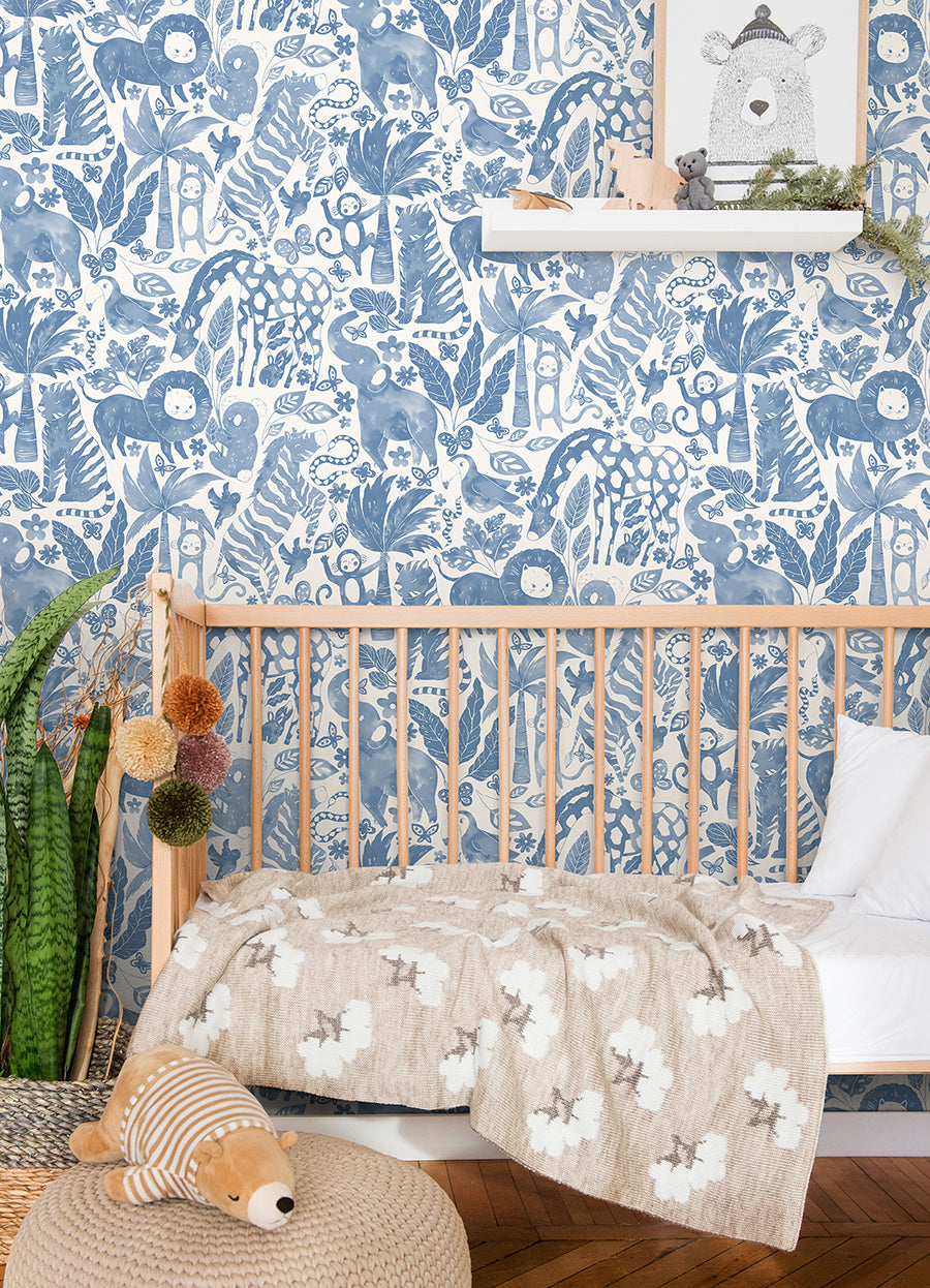 Sweet Safari Blue Peel and Stick Wallpaper  | Brewster Wallcovering - The WorkRm