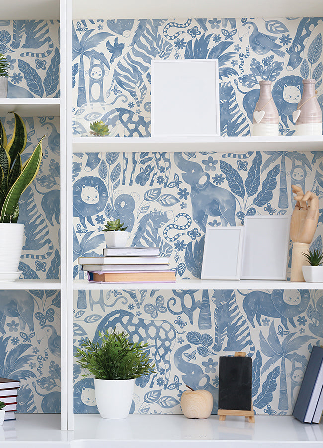 Sweet Safari Blue Peel and Stick Wallpaper  | Brewster Wallcovering - The WorkRm