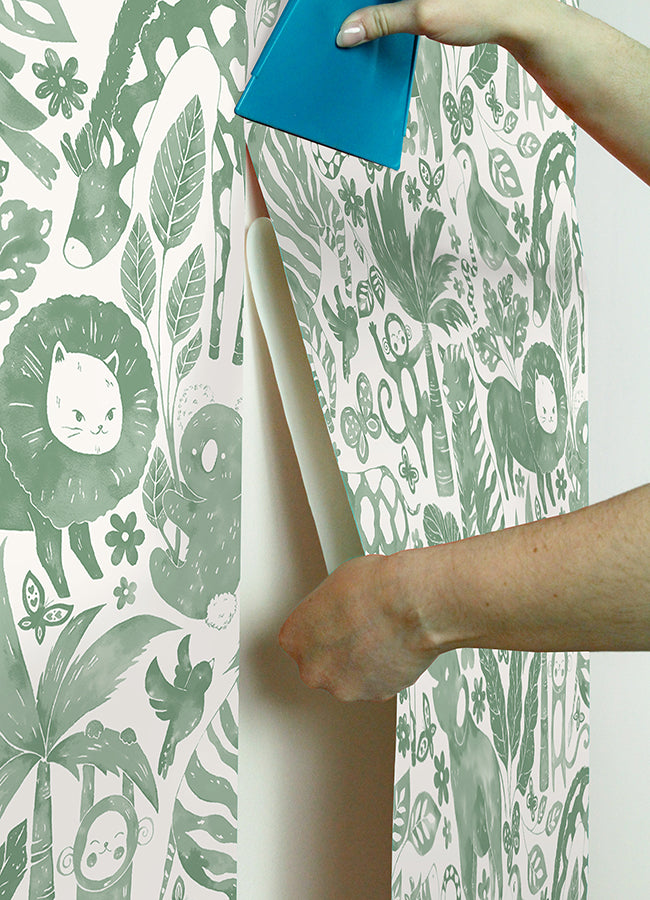 Sweet Safari Green Peel and Stick Wallpaper  | Brewster Wallcovering - The WorkRm