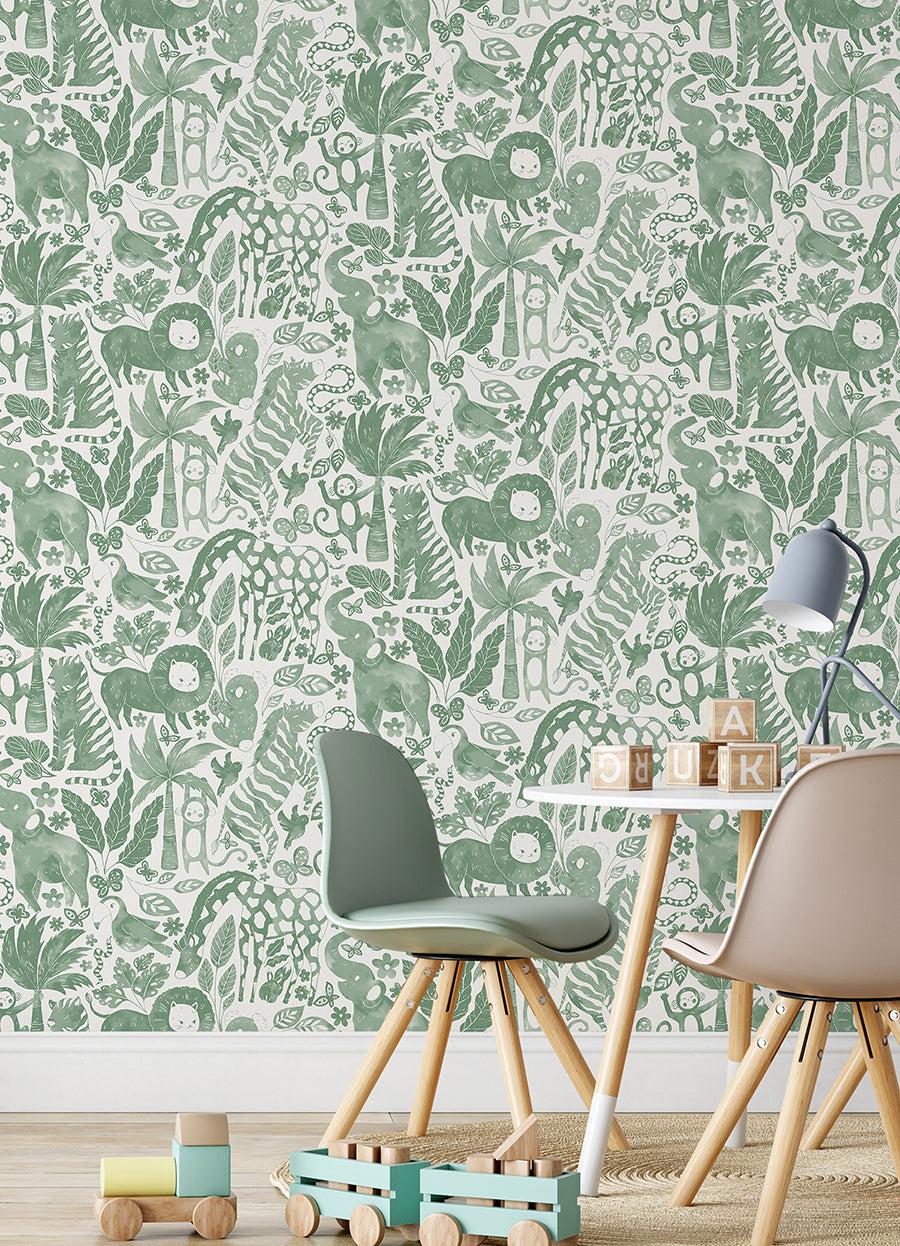 Sweet Safari Green Peel and Stick Wallpaper  | Brewster Wallcovering - The WorkRm