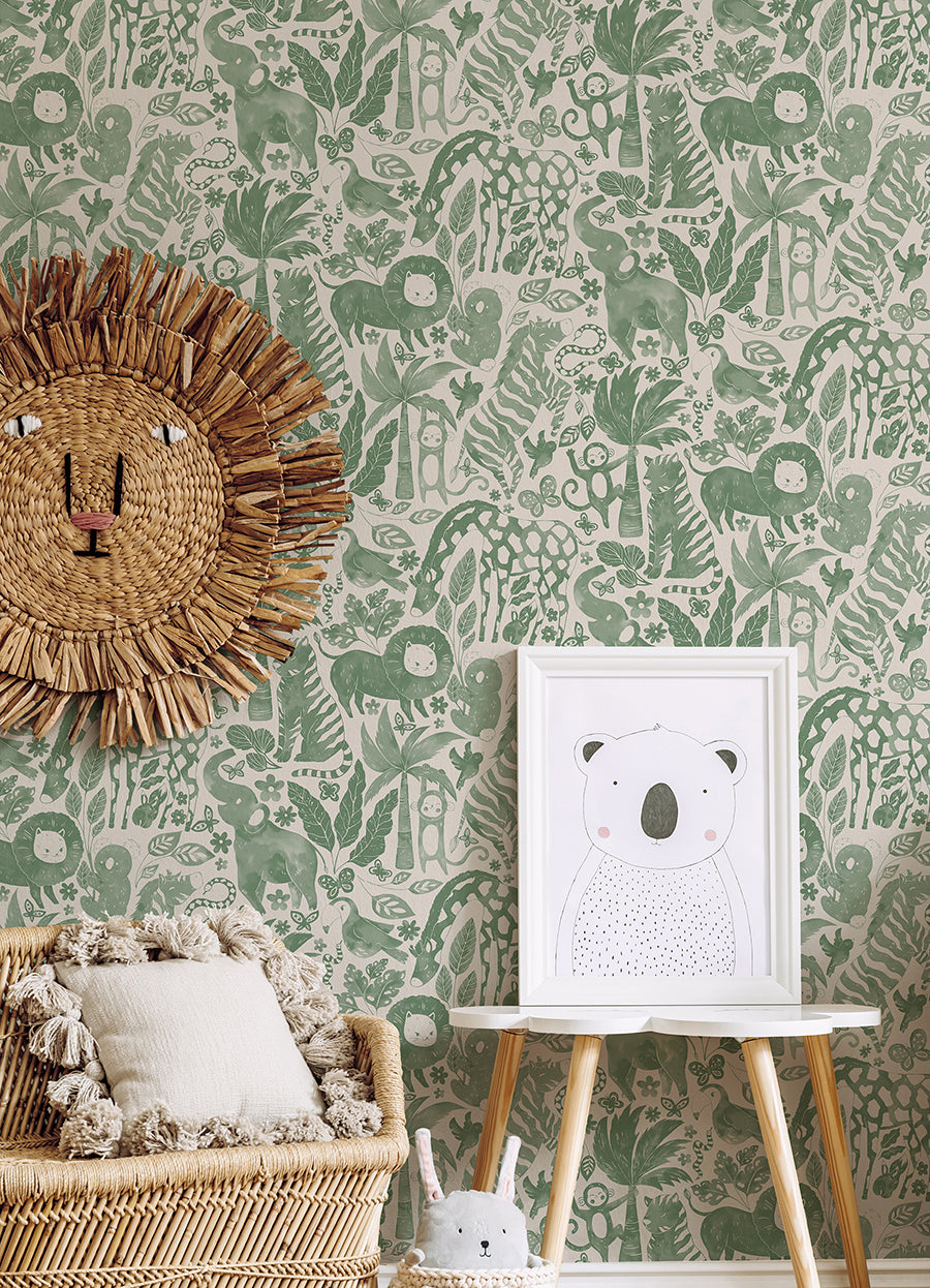 Sweet Safari Green Peel and Stick Wallpaper  | Brewster Wallcovering - The WorkRm