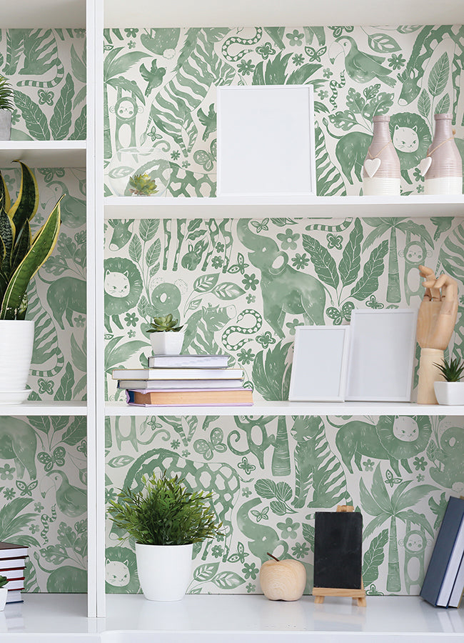 Sweet Safari Green Peel and Stick Wallpaper  | Brewster Wallcovering - The WorkRm