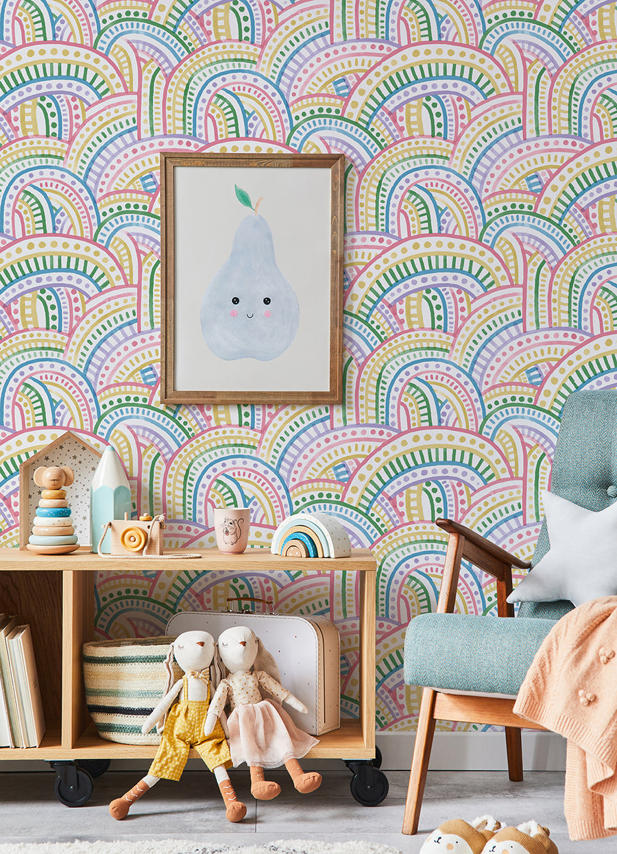 Retro Rainbow Multi Bright Peel and Stick Wallpaper - Brewster Wallcovering