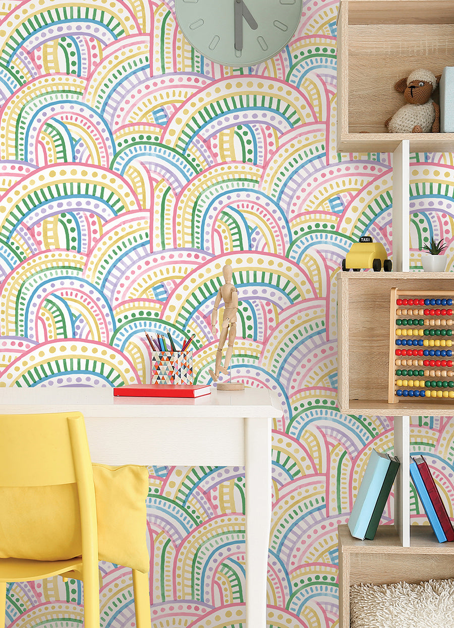 Retro Rainbow Multi Bright Peel and Stick Wallpaper  | Brewster Wallcovering