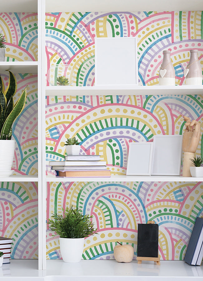 Retro Rainbow Multi Bright Peel and Stick Wallpaper  | Brewster Wallcovering