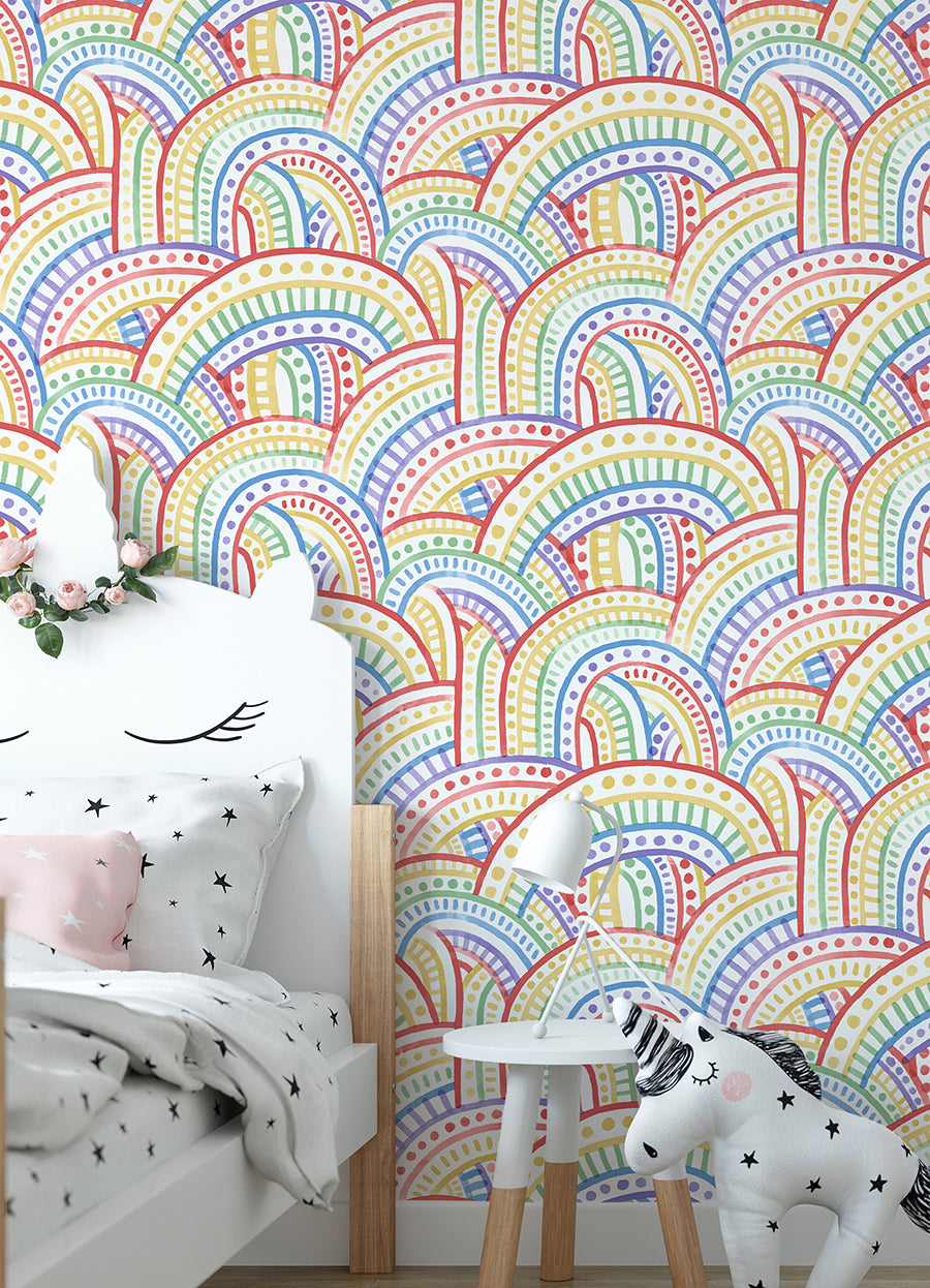 Retro Rainbow Multi Peel and Stick Wallpaper - Brewster Wallcovering