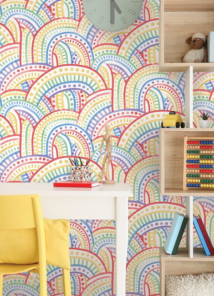 Retro Rainbow Multi Peel and Stick Wallpaper - Brewster Wallcovering