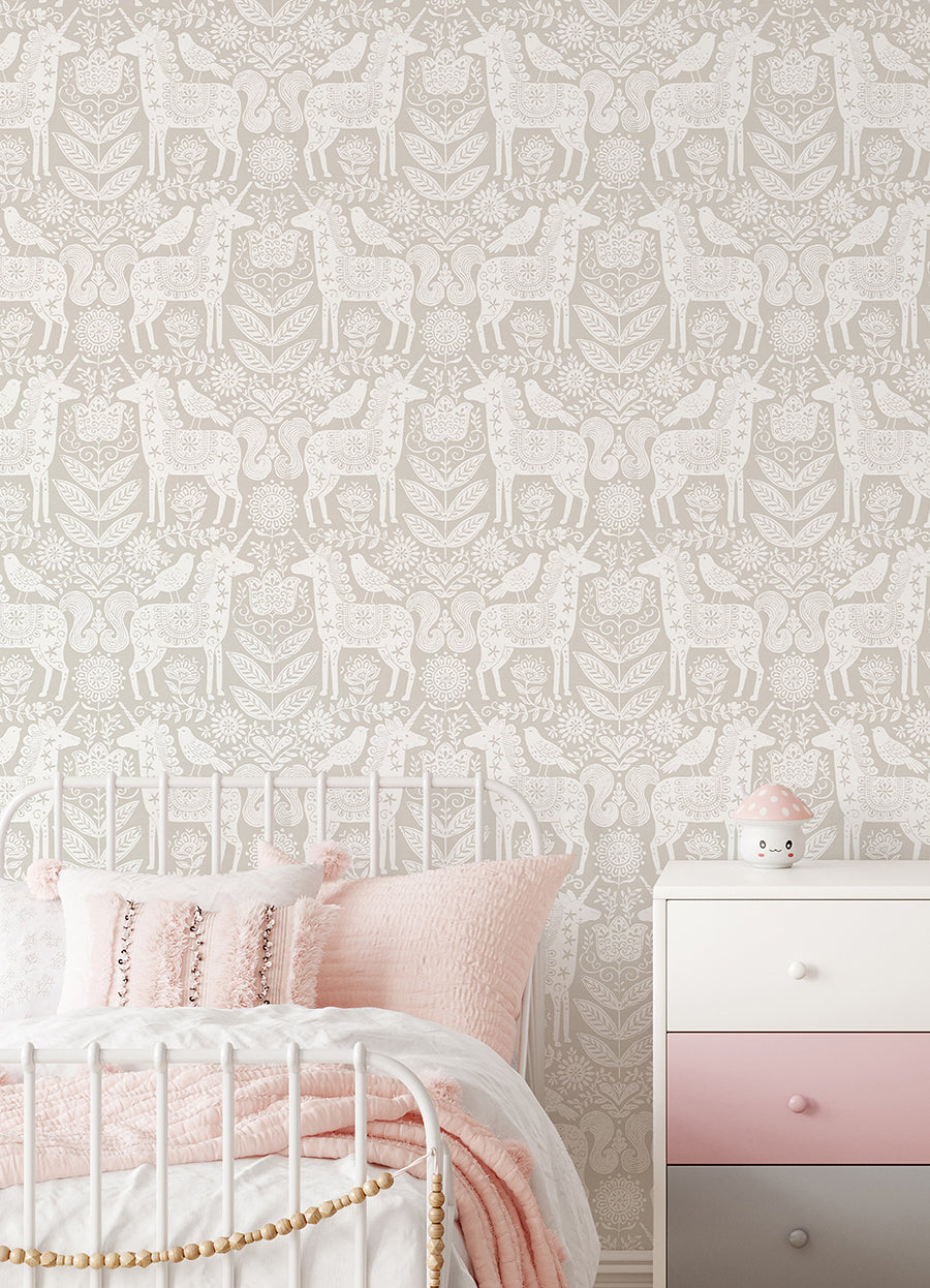 Unicorn Stamp Taupe Peel and Stick Wallpaper - Brewster Wallcovering