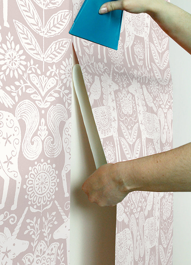 Unicorn Stamp Pink Peel and Stick Wallpaper  | Brewster Wallcovering - The WorkRm