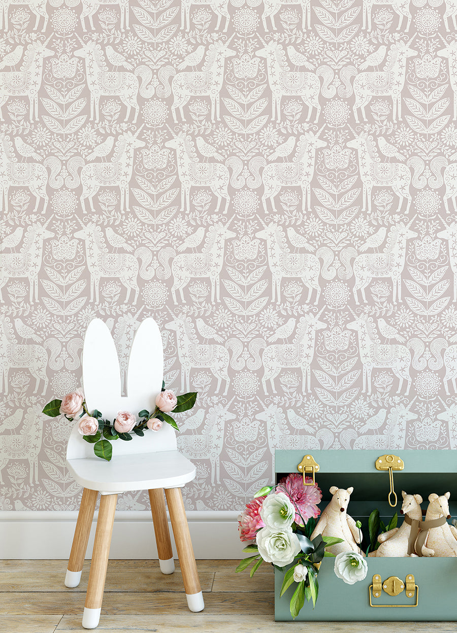 Unicorn Stamp Pink Peel and Stick Wallpaper  | Brewster Wallcovering - The WorkRm