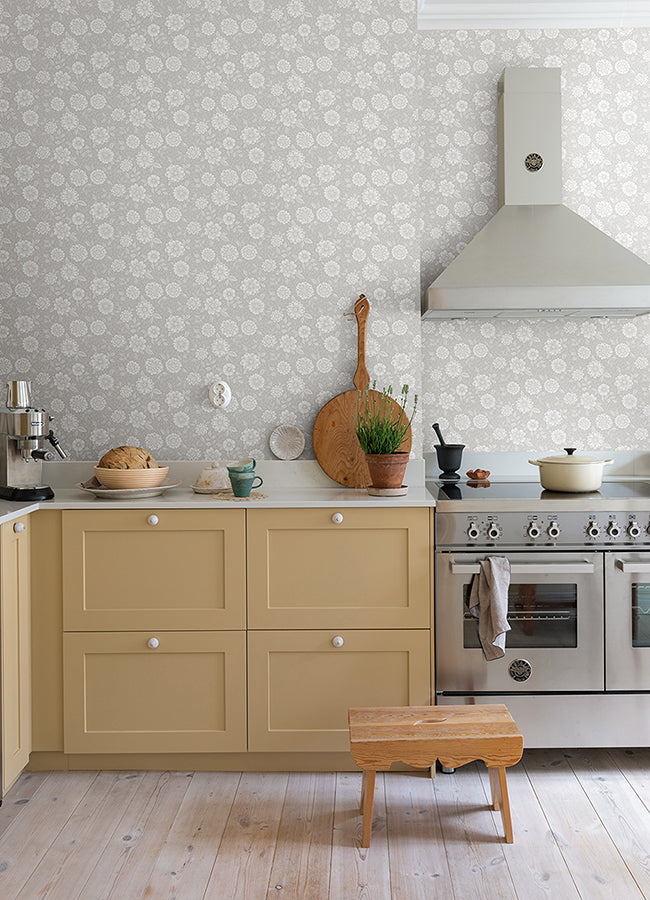 Lizette Grey Charming Floral Wallpaper  | Brewster Wallcovering - The WorkRm