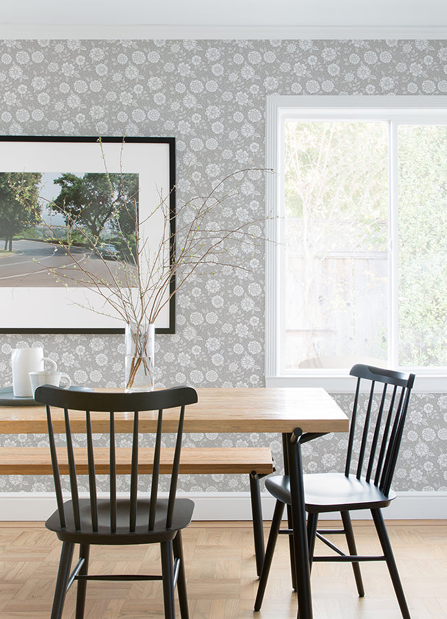 Lizette Grey Charming Floral Wallpaper  | Brewster Wallcovering - The WorkRm