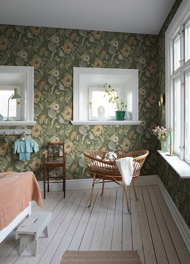 Anemone Green Floral Wallpaper  | Brewster Wallcovering - The WorkRm