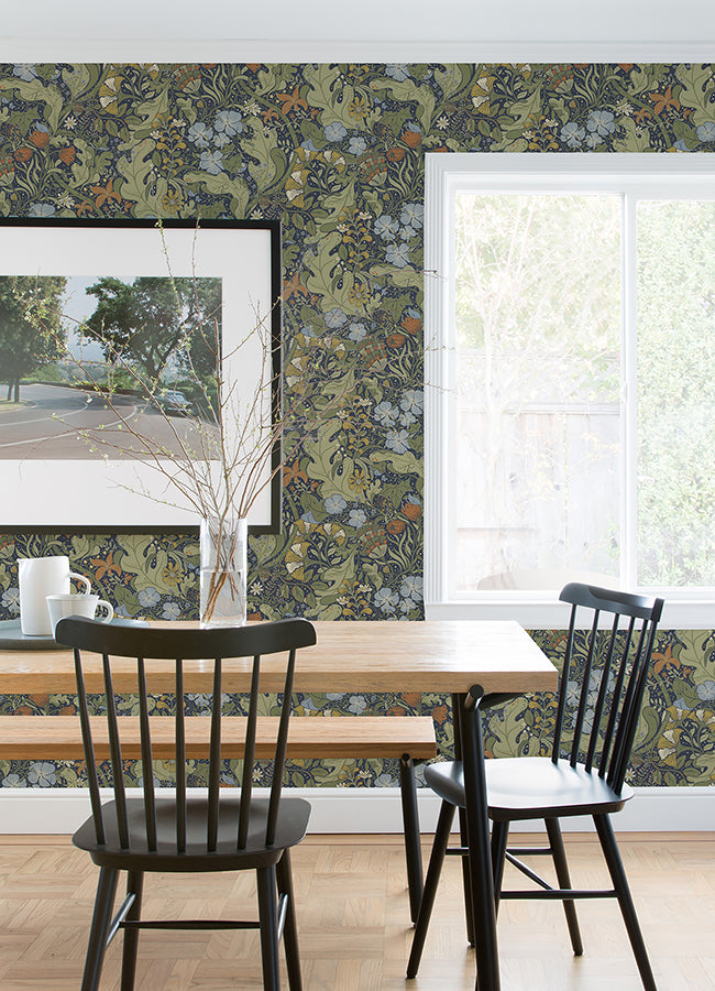 Elise Indigo Nouveau Gardens Wallpaper  | Brewster Wallcovering - The WorkRm