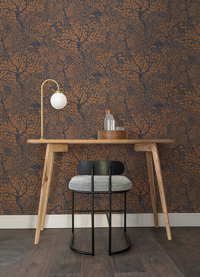 Olle Orange Forest Sanctuary Wallpaper - Brewster Wallcovering