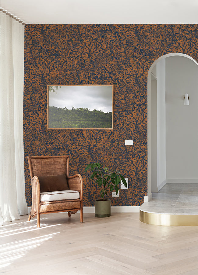 Olle Orange Forest Sanctuary Wallpaper - Brewster Wallcovering