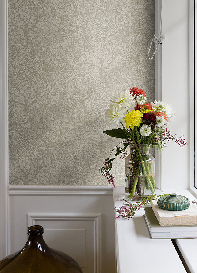 Olle Taupe Forest Sanctuary Wallpaper - Brewster Wallcovering