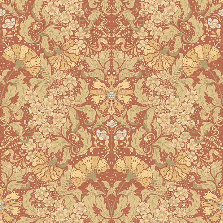 Brewster Wallcovering-Ojvind Rust Floral Ogee Wallpaper