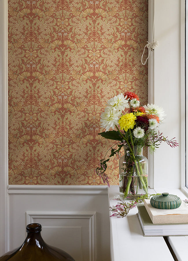 Ojvind Rust Floral Ogee Wallpaper  | Brewster Wallcovering - The WorkRm