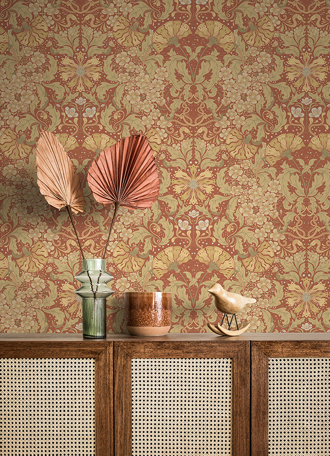 Ojvind Rust Floral Ogee Wallpaper  | Brewster Wallcovering - The WorkRm