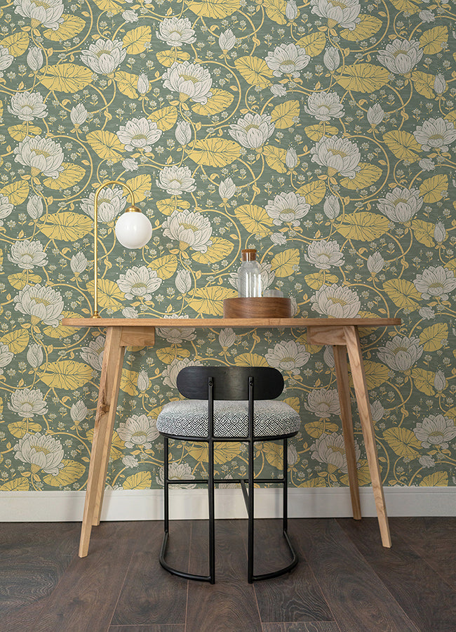 Eva Yellow Lotus Dreams Wallpaper - Brewster Wallcovering