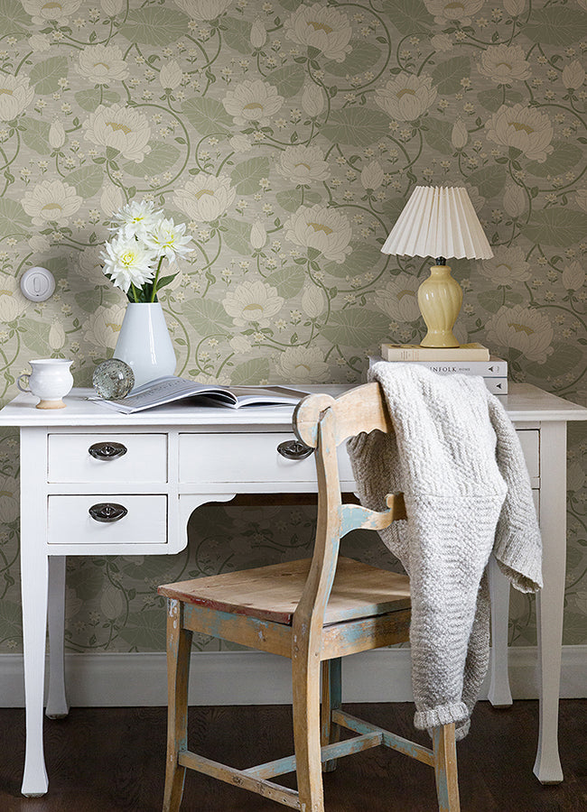 Eva Light Grey Lotus Dreams Wallpaper  | Brewster Wallcovering - The WorkRm