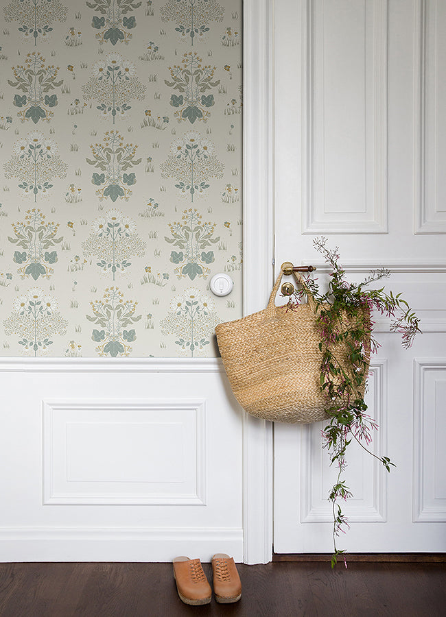 Elda Light Blue Delicate Daisies Wallpaper  | Brewster Wallcovering - The WorkRm