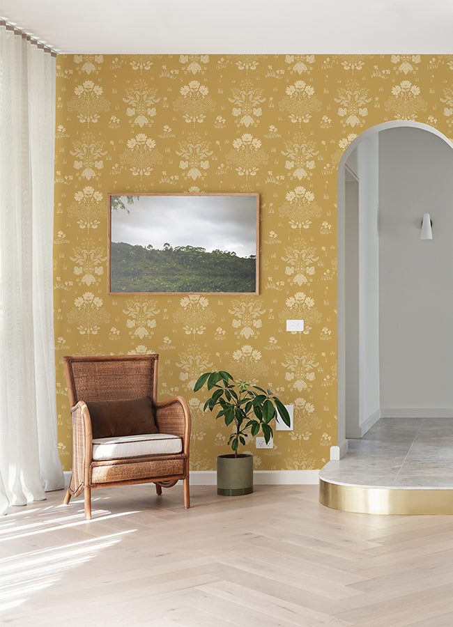 Elda Gold Delicate Daisies Wallpaper  | Brewster Wallcovering - The WorkRm