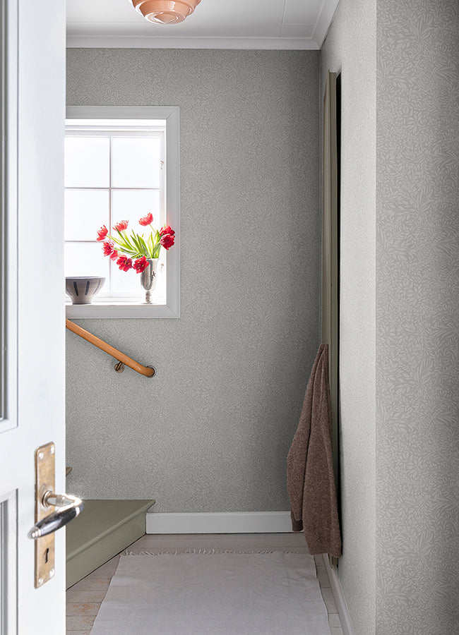 Kristina Light Grey Botanical Wallpaper - Brewster Wallcovering