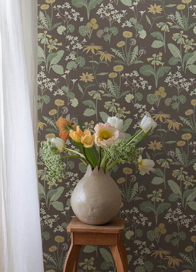 Magdalena Charcoal Dandelion Wallpaper  | Brewster Wallcovering - The WorkRm