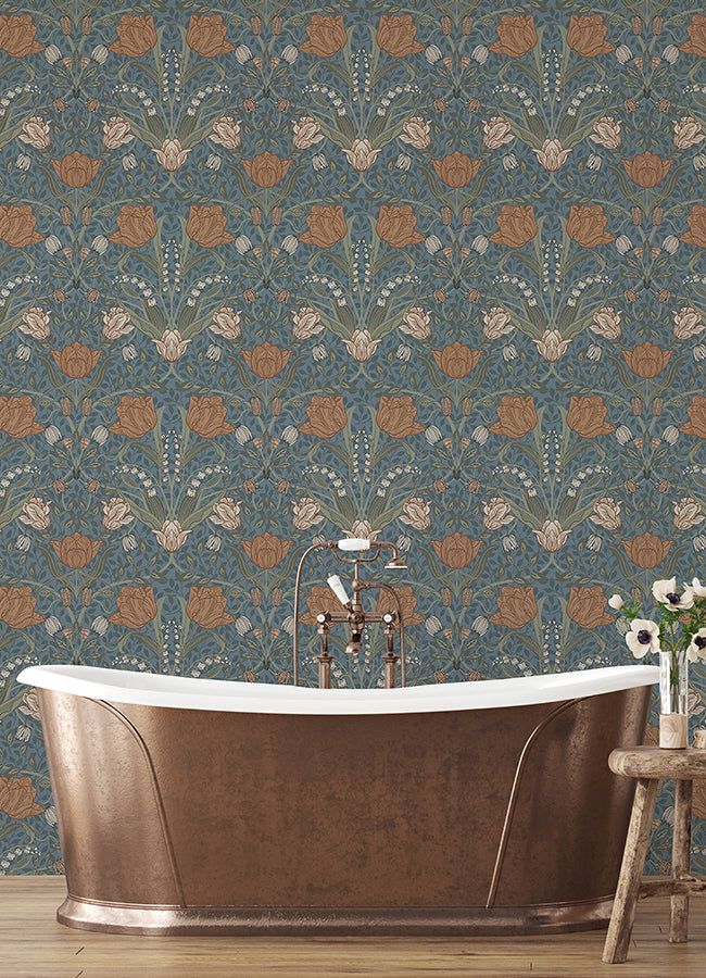 Fillippa Blue Tulip Wallpaper  | Brewster Wallcovering - The WorkRm