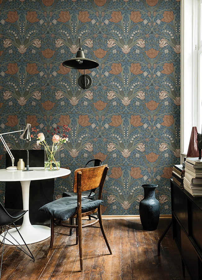 Fillippa Blue Tulip Wallpaper - Brewster Wallcovering