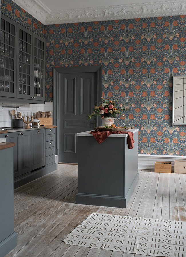 Fillippa Blue Tulip Wallpaper  | Brewster Wallcovering - The WorkRm