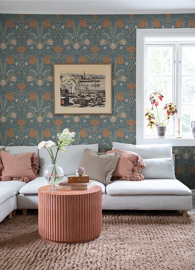 Fillippa Blue Tulip Wallpaper  | Brewster Wallcovering - The WorkRm