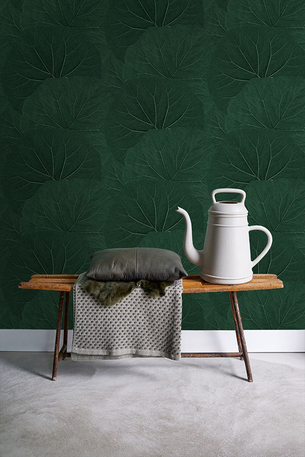 Xylem Evergreen Large Leaves Wallpaper  | Brewster Wallcovering - The WorkRm