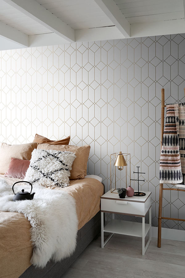 Trilliant White Art Deco Motif Wallpaper  | Brewster Wallcovering - The WorkRm