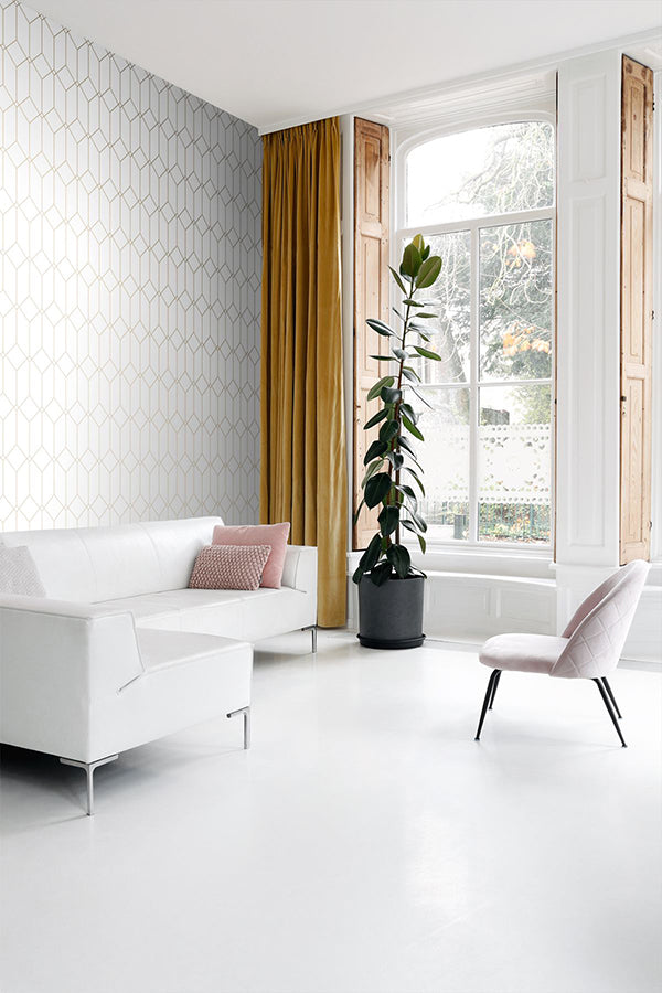 Trilliant White Art Deco Motif Wallpaper  | Brewster Wallcovering - The WorkRm