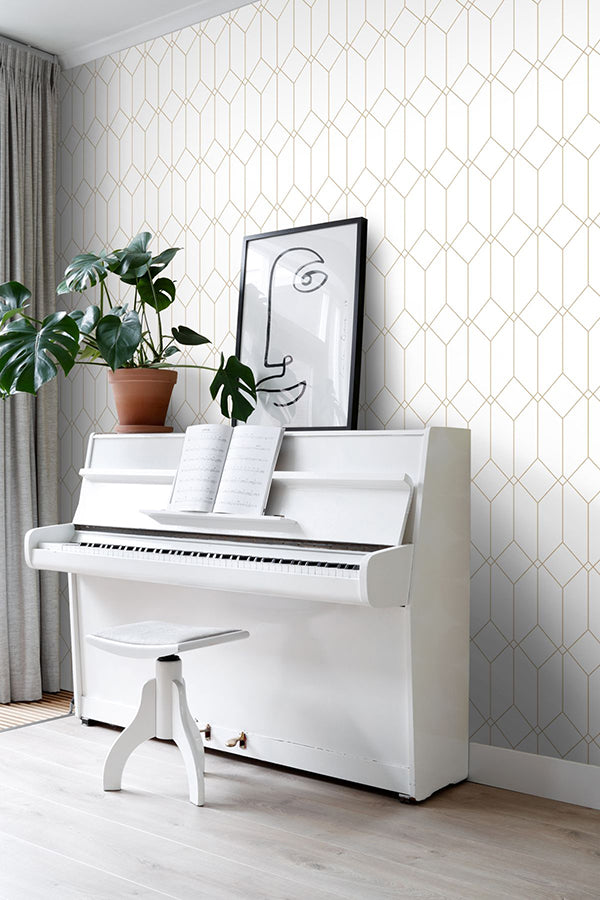 Trilliant White Art Deco Motif Wallpaper  | Brewster Wallcovering - The WorkRm