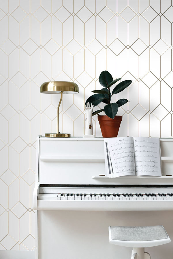 Trilliant White Art Deco Motif Wallpaper  | Brewster Wallcovering - The WorkRm