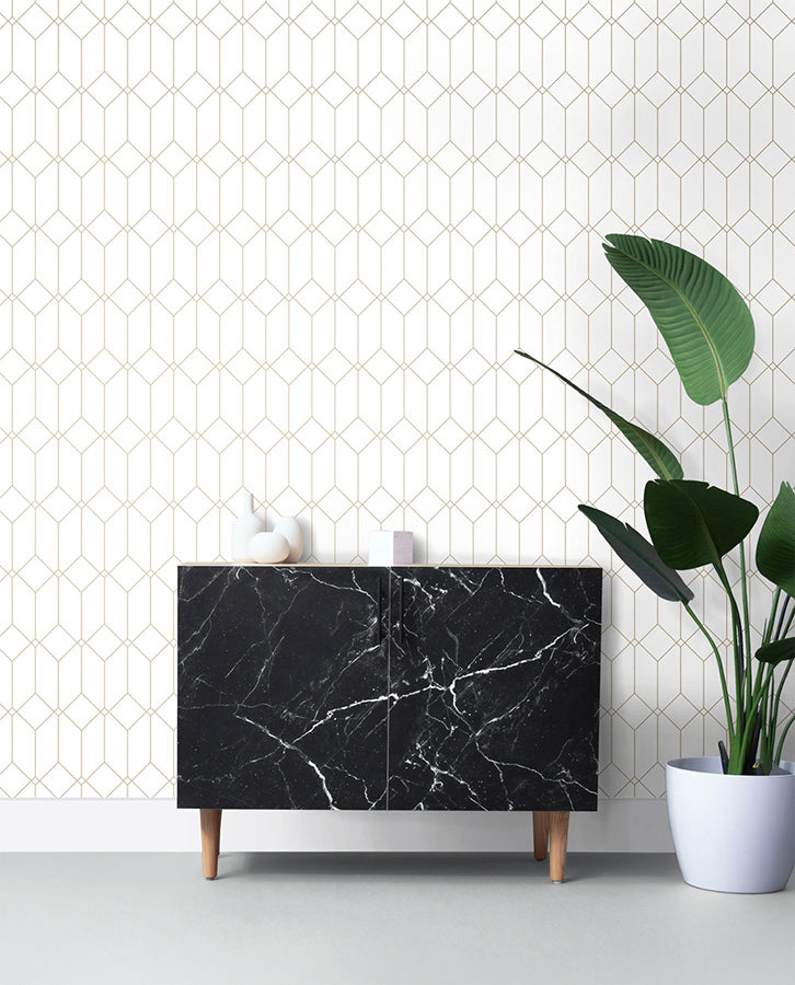 Trilliant White Art Deco Motif Wallpaper  | Brewster Wallcovering - The WorkRm