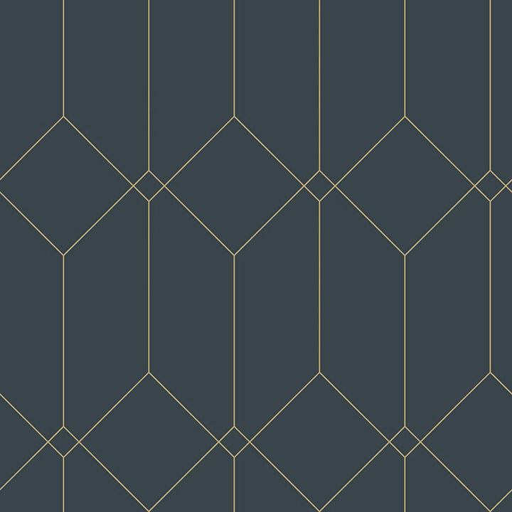 Brewster Wallcovering-Trilliant Dark Blue Art Deco Motif Wallpaper