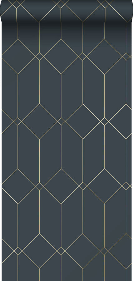 Trilliant Dark Blue Art Deco Motif Wallpaper  | Brewster Wallcovering - The WorkRm