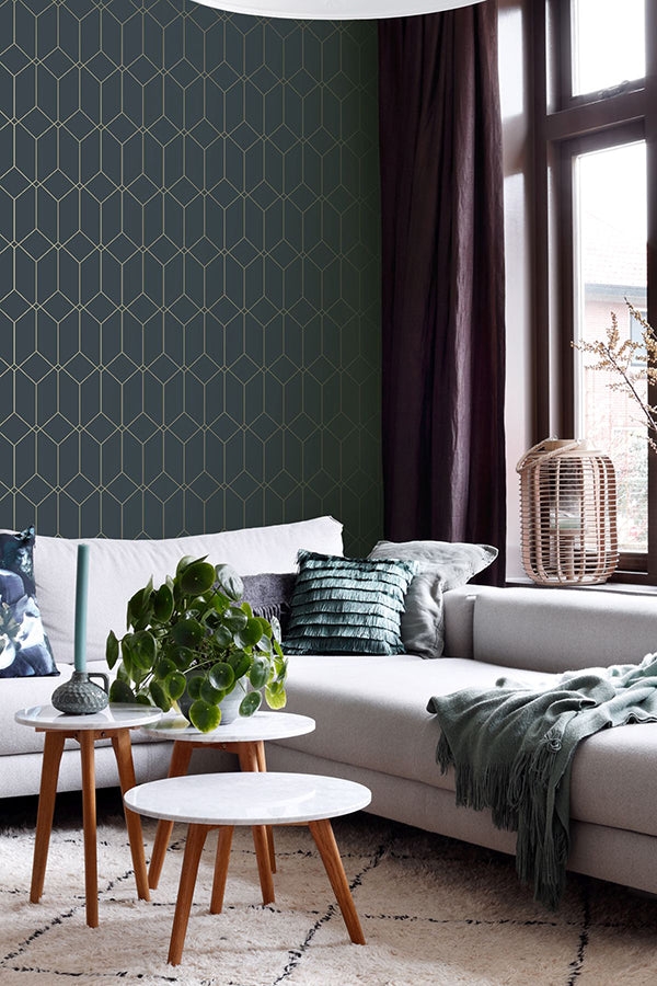 Trilliant Dark Blue Art Deco Motif Wallpaper  | Brewster Wallcovering - The WorkRm