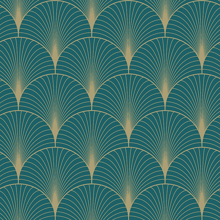 Brewster Wallcovering-Lempicka Teal Art Deco Motif Wallpaper