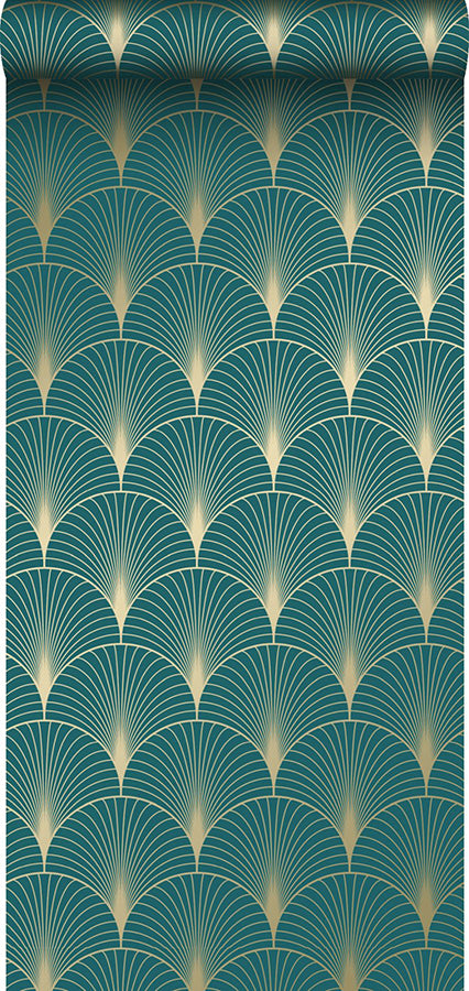 Lempicka Teal Art Deco Motif Wallpaper - Brewster Wallcovering