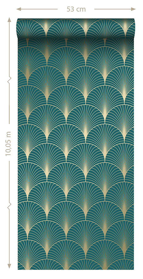 Lempicka Teal Art Deco Motif Wallpaper - Brewster Wallcovering