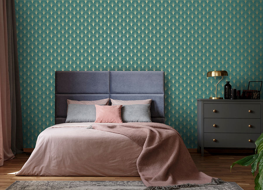 Lempicka Teal Art Deco Motif Wallpaper - Brewster Wallcovering